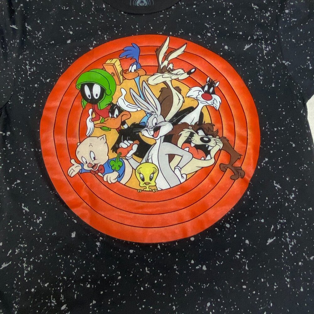 Looney Tunes Graphic Tee Black Speckle M Short Sleeve WB Cartoon Character Shirt - Picture 7 of 11